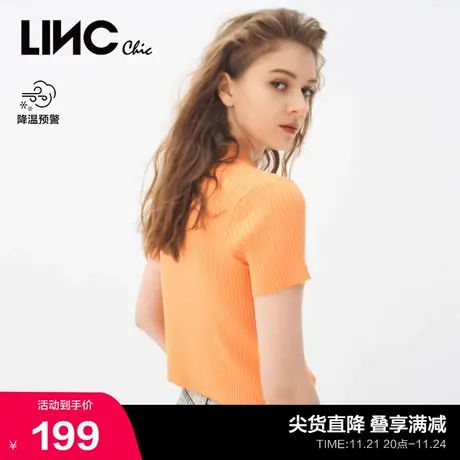 LINCCHIC金羽杰T恤女复古学院风纯色针织衫短袖女t恤S212SW089商品大图
