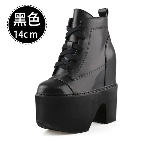 2023年新款高跟时装靴女内增高马丁靴14cm真皮粗跟防水台舞台演出图片