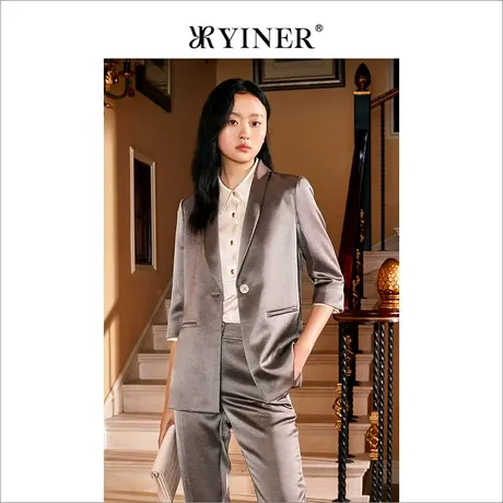 【醋酸系列】YINER音儿女装春三醋酸青果领西装短外套商品大图