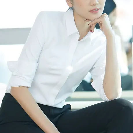 雀后秋装新款职业衬衣长袖工作服修身ol打底工作服打底白色衬衫女商品大图