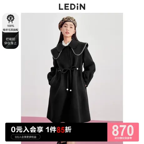 乐町收腰翻领大衣休闲秋冬新款女双面呢羊毛黑色毛呢外套设计感图片
