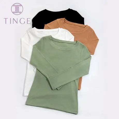 TINGE秋冬新款玻尿酸打底衫女保暖内衣加厚外穿内搭纯色上衣长袖图片