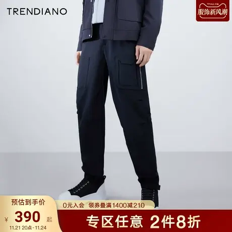 TRENDIANO秋冬新款休闲裤男款纽扣束脚裤潮牌运动工装长裤商品大图