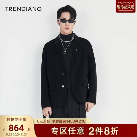 TRENDIANO官方男装秋季新款薄型双面羊毛毛呢大衣外套男潮牌商品大图