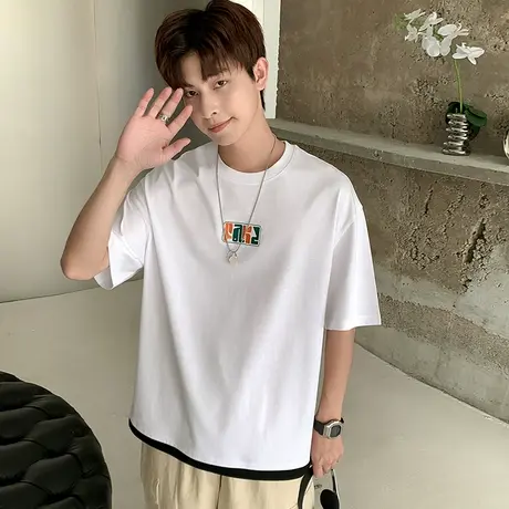 青少年短袖t恤男夏季宽松休闲潮流体恤学生帅气简约新款薄上衣服商品大图