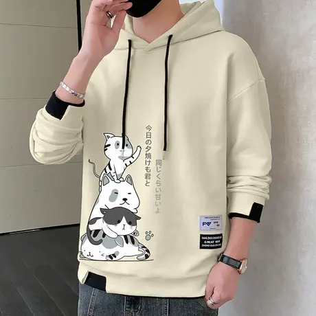 潮牌ins男装2023春秋装圆领卫衣宽松卡通初中学生春季上衣服男款商品大图