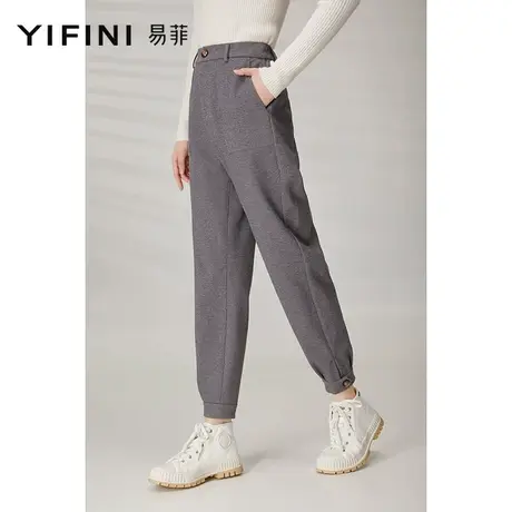 Yifini/易菲秋冬灰色休闲裤九分松紧腰时尚街头束脚裤新款百搭女商品大图
