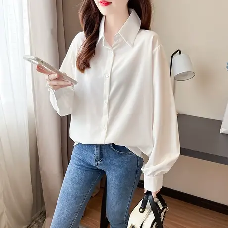 白色长袖衬衫女2023年秋季新款设计感休闲宽松洋气小衫气质女上衣图片