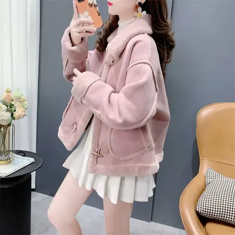 今年流行小香风韩系皮毛一体外套女2023冬季新款宽松洋气保暖上衣商品大图