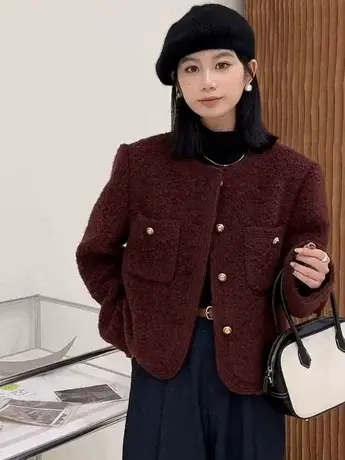 韩系秋冬高级感咖啡色小香风短外套女气质百搭小个子上衣名媛女装商品大图