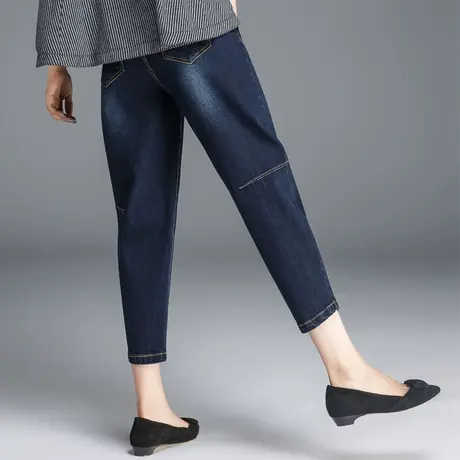 高腰牛仔裤女2024年新款春秋大码加绒女裤秋冬妈妈裤子九分哈伦裤商品大图