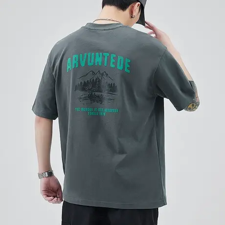 后背面印花字母圆领短袖t恤男装夏季体恤衫男士半袖纯棉t夏款上衣图片