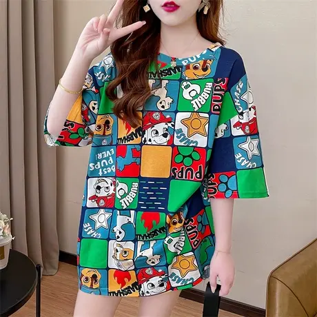 夏季新款印花国潮卡通短袖T恤女学生oversize宽松显瘦百搭上衣ins商品大图