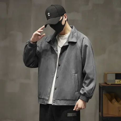 男士高端麂皮绒纯色翻领棒球服外套春季机能防风夹克春秋款上衣服商品大图