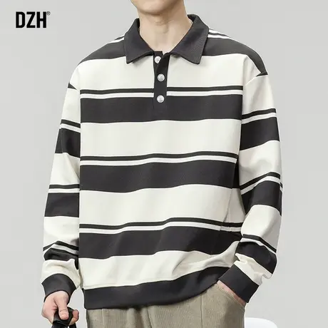 男生条纹polo衫男长袖痞帅高端休闲体恤衫百搭男装2024年新款秋季商品大图