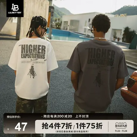 Lilbetter短袖T恤男美式街头衣服2025夏季五分袖男女同款半袖图片