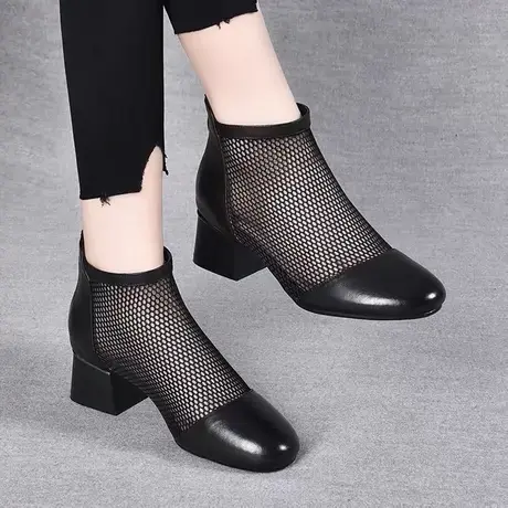 后拉链短靴女厚底马丁靴2023新款春夏薄款网纱凉靴百搭透气靴子商品大图