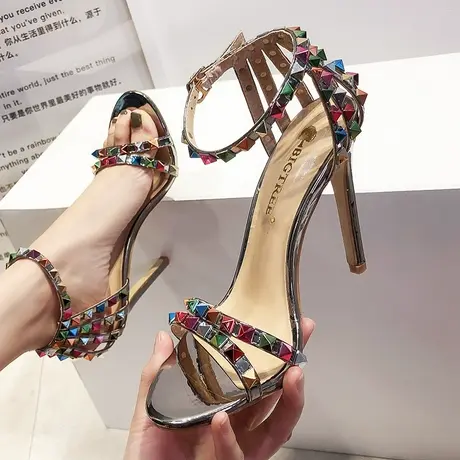 凉鞋女一字带仙女风2024新款夏季露趾罗马铆钉时尚百搭ins潮网红商品大图