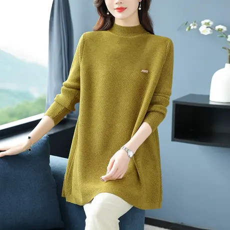 2023年新款女装时尚大码上衣韩版胖mm宽松中长款长袖纯色毛衣女潮图片
