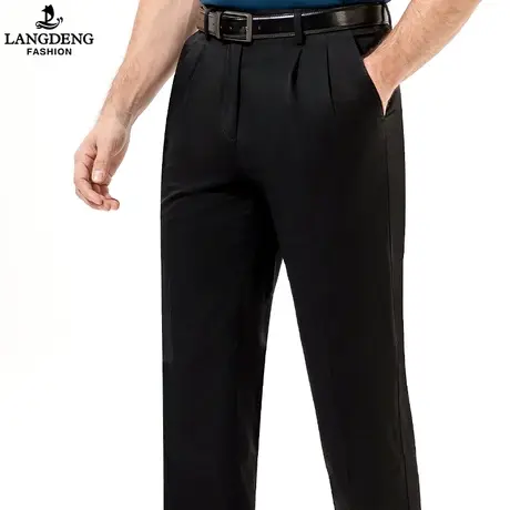 【轻薄纯棉】双褶卡其色老钱风裤子男士浪登夏季宽松商务休闲长裤商品大图