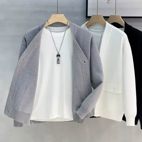 不起球简约开衫男外套秋冬款美式休闲外穿针织衫秋装男士毛线衣潮图片