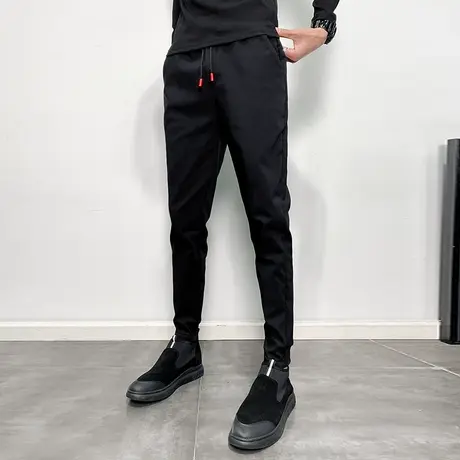 2023秋冬新款裤子男韩版潮流修身小脚纯色束脚裤潮牌百搭休闲长裤商品大图