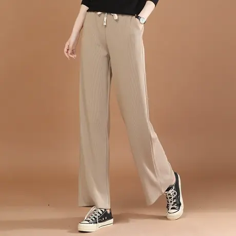 上新立减】松紧腰宽松阔腿裤女2024春季新款显瘦垂感直筒休闲长裤图片