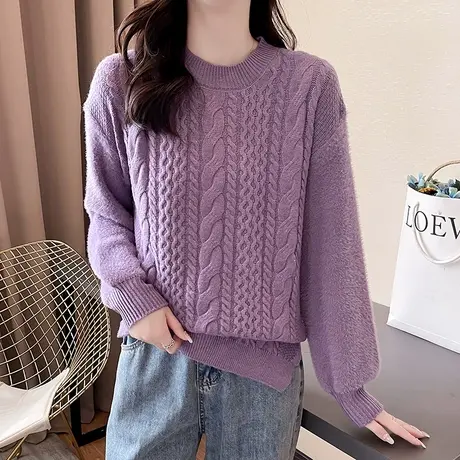 秋冬2023年新款流行麻花加厚毛衣女慵懒风针织打底衫上衣外穿百搭商品大图