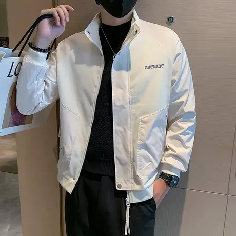 潮牌春秋季立领夹克男工装上衣潮流INS高级感休闲拼接百搭外套男商品大图