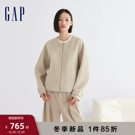 Gap女装早春时尚羊毛混纺舒适开襟外套宽松休闲圆领上衣840922商品大图
