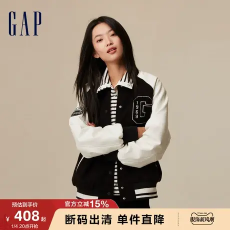 【断码优惠】Gap女装秋冬季新款LOGO宽松廓形夹棉棒球服773244图片