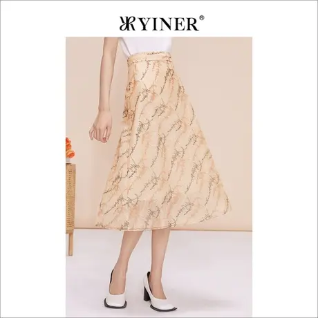 YINER音儿线上专选女装2023夏季时尚绣花高腰A字裙网纱半身裙图片