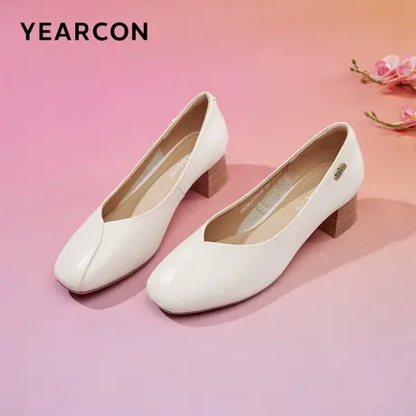 意尔康女鞋2024春季粗跟浅口真皮单鞋女士通勤小皮鞋职业工作鞋商品大图