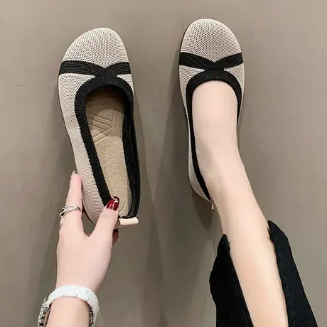 老北京布鞋女豆豆鞋春季新款透气网面飞织鞋平底牛筋底软底单鞋女商品大图