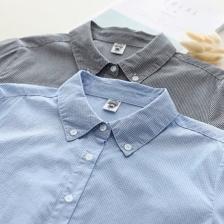 春秋韩版文艺小清新黑白格子纯棉长袖衬衫女学生宽松休闲打底上衣图片