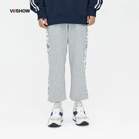viishow潮牌裤子男夏季薄款黑色宽松笑脸运动抽绳松紧腰休闲长裤Y图片