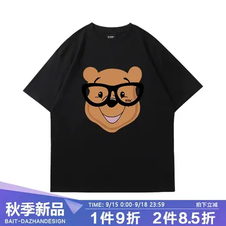 港潮维尼熊短袖t恤情侣装潮牌简约卡通印花韩版半袖纯棉上衣夏季图片