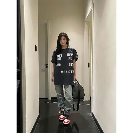 重磅纯棉短袖t恤女夏季2023新款潮牌小众设计感美式复古半袖上衣商品大图