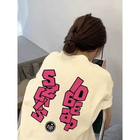 纯棉美式复古设计感短袖t恤女夏季小众宽松显瘦半袖圆领上衣潮牌商品大图