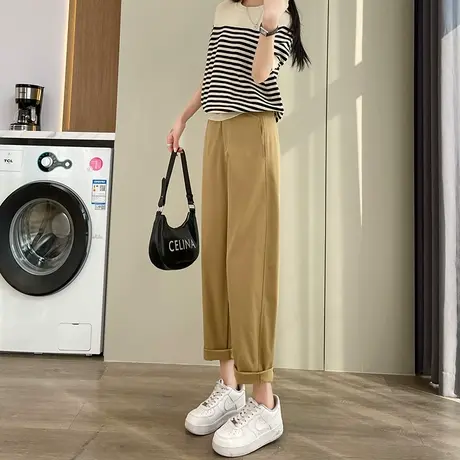 卡其色哈伦裤女2024春秋新款高腰显瘦灯笼裤小个子九分萝卜休闲裤商品大图