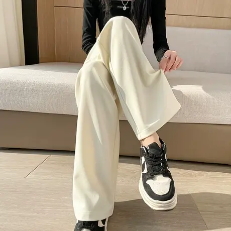 白色阔腿裤女春秋新款高腰垂感显瘦高级感直筒拖地双扣休闲西装裤商品大图