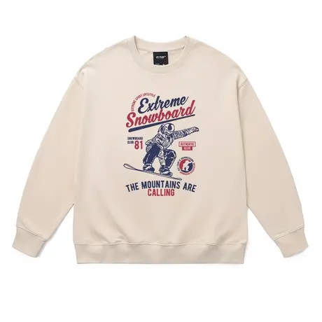 杏色圆领卫衣男女欧美vibe风滑雪者印花秋季新款运动宽松爆款上衣商品大图