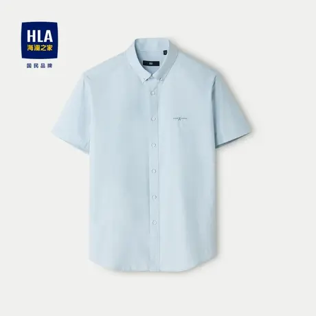 HLA/海澜之家纯色短袖休闲衬衫2024春夏新款印花扣领尖领衬衣男商品大图
