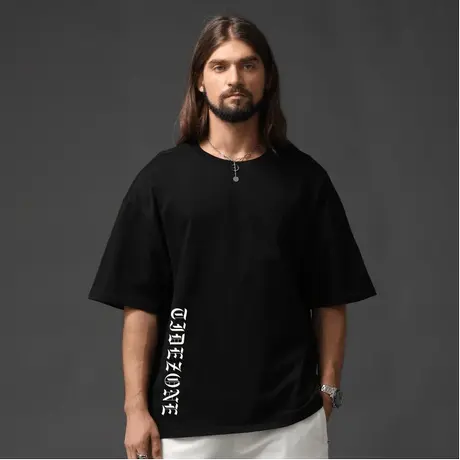 Ohlyah黑色短袖男夏季潮牌国潮oversize设计感小众ins百搭大码t恤图片