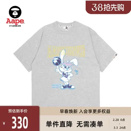 Aape旗舰店女装春夏运球兔子图案印花宽松长款薄短袖T恤1317XAK商品大图