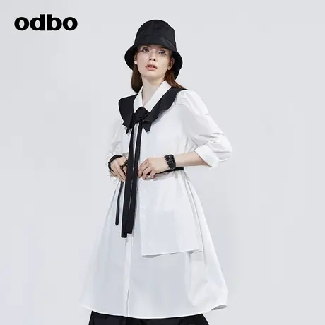 odbo/欧迪比欧时尚设计感不对称长袖衬衫女春季新款宽松休闲上衣商品大图