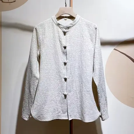 苎麻衬衫男2024春秋休闲薄款长袖外搭中式复古衬衣上衣男士外套潮图片