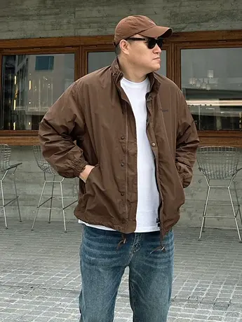 DAEVU秋新款大码男装立领廓版咖色潮胖子加肥加大男士夹克外套商品大图