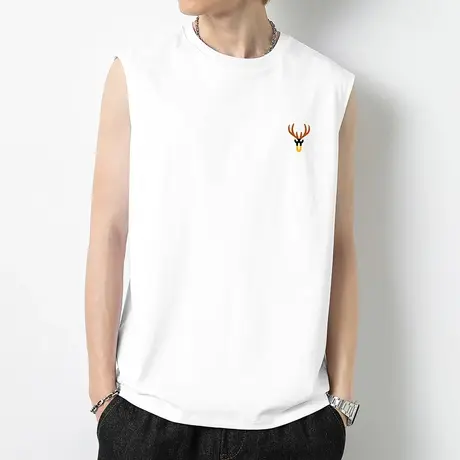 重磅纯棉背心男夏季健身篮球运动坎肩液氨长绒棉白色宽肩无袖t恤商品大图