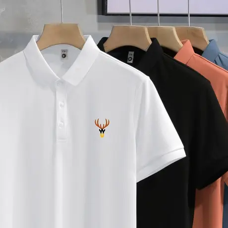 短袖t恤男装翻领冰丝凉感polo衫潮牌保罗有领白色上衣服夏季半袖商品大图
